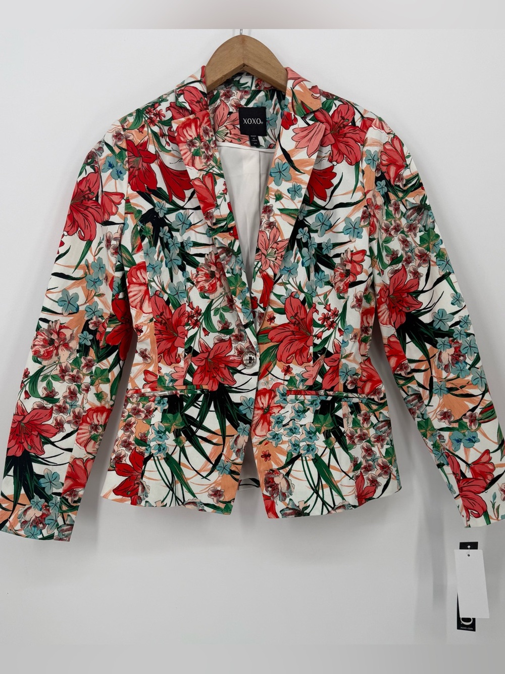 NWT XOXO Floral Blazer & Pant Suit Set XS / 00 Red White Tropical Career Spring